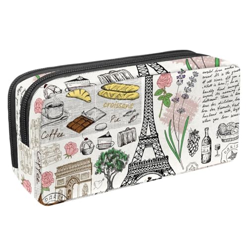 VAPOKF Federmäppchen, Federmäppchen, Schüler-Schreibwaren-Tasche für Teenager, Jungen, Mädchen, Schule, Bürobedarf – Retro Paris Frankreich Postkarte, multi, 2.3x8.2x3.9in/6x21x10cm, Taschen-Organizer von VAPOKF