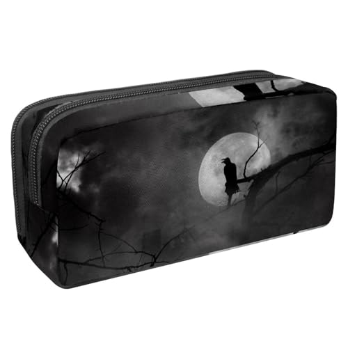 VAPOKF Federmäppchen, Federmäppchen, Schüler-Schreibwaren-Tasche für Teenager, Jungen, Mädchen, Schule, Bürobedarf – Silhouette der Krähe um Mitternacht, multi, 2.3x8.2x3.9in/6x21x10cm, von VAPOKF