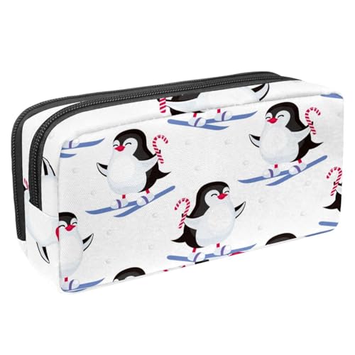 VAPOKF Federmäppchen, Federmäppchen, Schüler-Schreibwaren-Tasche für Teenager, Jungen, Mädchen, Schule, Bürobedarf – Skifahrender Pinguin hält Weihnachts-Süßigkeiten, multi, 2.3x8.2x3.9in/6x21x10cm, von VAPOKF