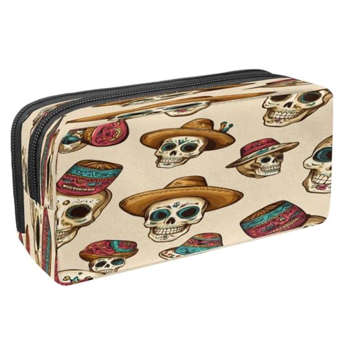 VAPOKF Federmäppchen, Federmäppchen, Schüler-Schreibwaren-Tasche für Teenager, Jungen, Mädchen, Schule, Bürobedarf – Totenköpfe mit Hut von VAPOKF