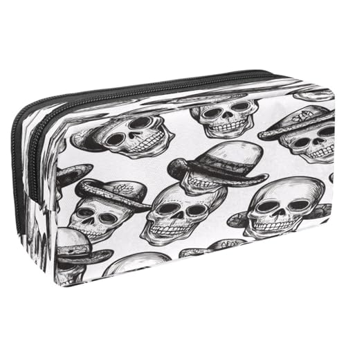 VAPOKF Federmäppchen, Federmäppchen, Schüler-Schreibwaren-Tasche für Teenager, Jungen, Mädchen, Schule, Bürobedarf – Totenköpfe mit Hut von VAPOKF