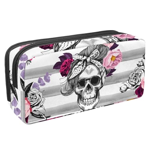 VAPOKF Federmäppchen, Federmäppchen, Schüler-Schreibwaren-Tasche für Teenager, Jungen, Mädchen, Schule, Bürobedarf – Totenkopf in Schal, Rosen, multi, 2.3x8.2x3.9in/6x21x10cm, Taschen-Organizer von VAPOKF