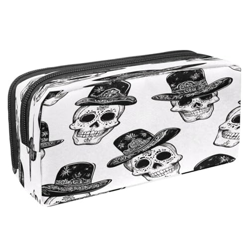 VAPOKF Federmäppchen, Federmäppchen, Schüler-Schreibwaren-Tasche für Teenager, Jungen, Mädchen, Schule, Bürobedarf – Totenkopf mit schwarzem Hut von VAPOKF