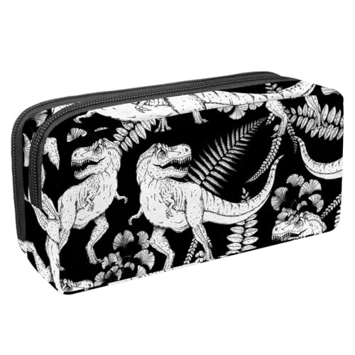 VAPOKF Federmäppchen, Federmäppchen, Schüler-Schreibwaren-Tasche für Teenager, Jungen, Mädchen, Schule, Bürobedarf – Tyrannosaurer-Dinosaurier-Skelett, tropisches Blatt, multi, von VAPOKF