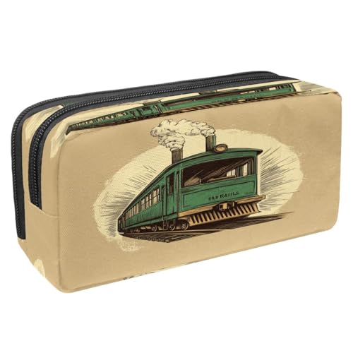 VAPOKF Federmäppchen, Federmäppchen, Schüler-Schreibwaren-Tasche für Teenager, Jungen, Mädchen, Schule, Bürobedarf – Vintage-grüne Eisenbahn von VAPOKF
