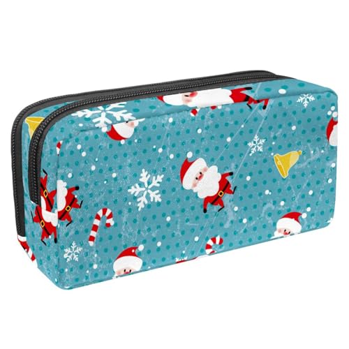 VAPOKF Federmäppchen, Federmäppchen, Schüler-Schreibwaren-Tasche für Teenager, Jungen, Mädchen, Schule, Bürobedarf – Weihnachten, Weihnachtsmann, Glocke, Schneeflocke, Blau / Weiß, multi, von VAPOKF