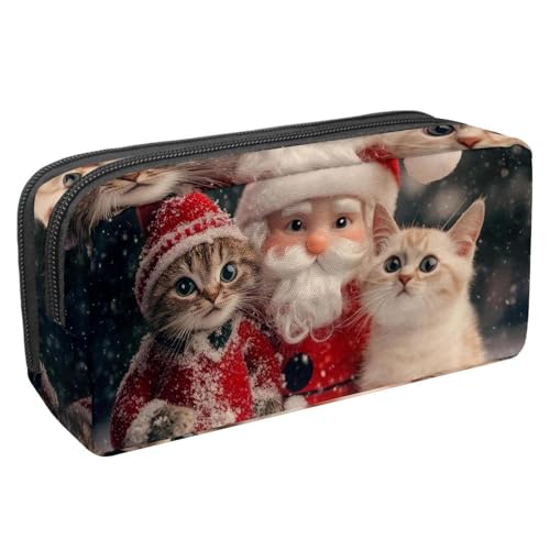 VAPOKF Federmäppchen, Federmäppchen, Schüler-Schreibwaren-Tasche für Teenager, Jungen, Mädchen, Schule, Bürobedarf – Weihnachten, Weihnachtsmann und Katzen, multi, 2.3x8.2x3.9in/6x21x10cm, von VAPOKF