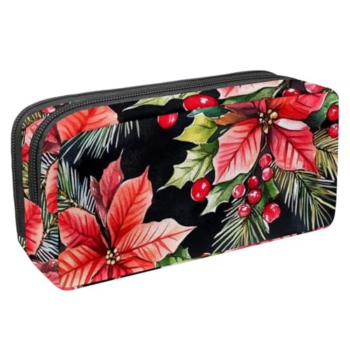 VAPOKF Federmäppchen, Federmäppchen, Schüler-Schreibwaren-Tasche für Teenager, Jungen, Mädchen, Schule, Bürobedarf – Weihnachten, Weihnachtsstern, Blume, rote Beere, multi, 2.3x8.2x3.9in/6x21x10cm, von VAPOKF