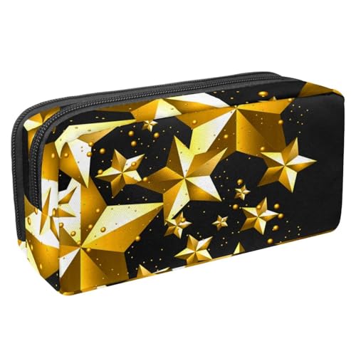 VAPOKF Federmäppchen, Federmäppchen, Schüler-Schreibwaren-Tasche für Teenager, Jungen, Mädchen, Schule, Bürobedarf – Weihnachten, goldene 3D-Sterne, multi, 2.3x8.2x3.9in/6x21x10cm, Taschen-Organizer von VAPOKF