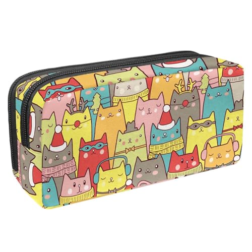 VAPOKF Federmäppchen, Federmäppchen, Schüler-Schreibwaren-Tasche für Teenager, Jungen, Mädchen, Schule, Bürobedarf – Weihnachten, lustiges, buntes Katzengesichtsmuster, multi, 2.3x8.2x3.9in/6x21x10cm, von VAPOKF