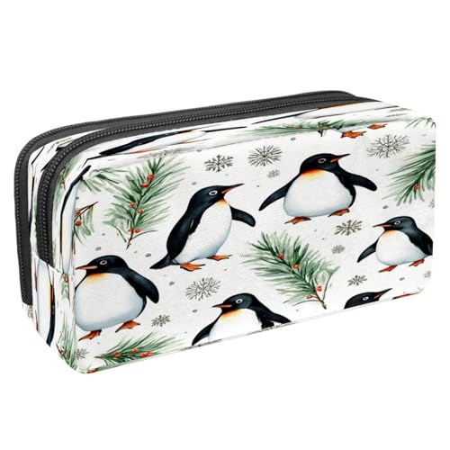 VAPOKF Federmäppchen, Federmäppchen, Schüler-Schreibwaren-Tasche für Teenager, Jungen, Mädchen, Schule, Bürobedarf – Weihnachts-Pinguin-Schneeflocken von VAPOKF