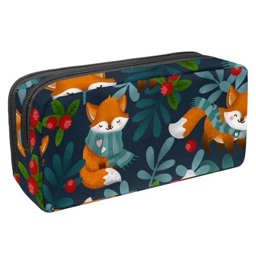 VAPOKF Federmäppchen, Federmäppchen, Schüler-Schreibwaren-Tasche für Teenager, Jungen, Mädchen, Schule, Bürobedarf – Winterwald, Schal, Fuchs, multi, 2.3x8.2x3.9in/6x21x10cm, Taschen-Organizer von VAPOKF