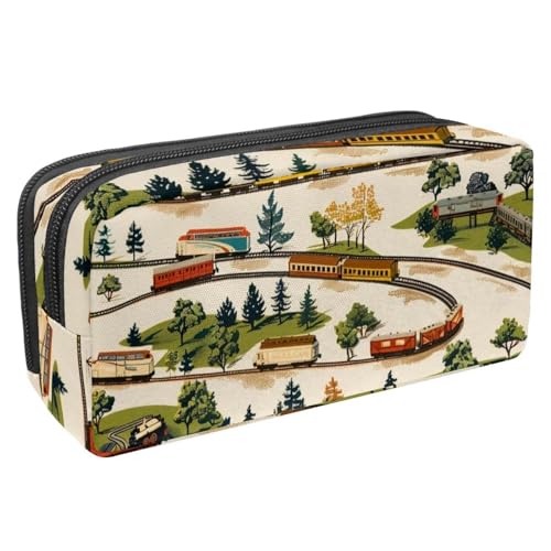 VAPOKF Federmäppchen, Federmäppchen, Schüler-Schreibwaren-Tasche für Teenager, Jungen, Mädchen, Schule, Bürobedarf – Züge auf dem Land Eisenbahn, multi, 2.3x8.2x3.9in/6x21x10cm, Taschen-Organizer von VAPOKF