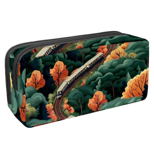 VAPOKF Federmäppchen, Federmäppchen, Schüler-Schreibwaren-Tasche für Teenager, Jungen, Mädchen, Schule, Bürobedarf – Zug auf der Eisenbahn mit üppigem Baum, multi, 2.3x8.2x3.9in/6x21x10cm, von VAPOKF