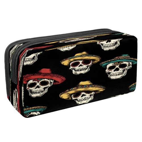 VAPOKF Federmäppchen, Federmäppchen, Schüler-Schreibwaren-Tasche für Teenager, Jungen, Mädchen, Schule, Bürobedarf – bunte Hüte und Totenköpfe von VAPOKF