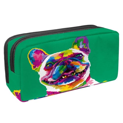 VAPOKF Federmäppchen, Federmäppchen, Schüler-Schreibwaren-Tasche für Teenager, Jungen, Mädchen, Schule, Bürobedarf – bunte französische Bulldogge, multi, 2.3x8.2x3.9in/6x21x10cm, Taschen-Organizer von VAPOKF