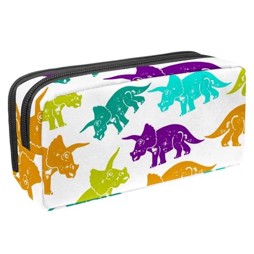 VAPOKF Federmäppchen, Federmäppchen, Schüler-Schreibwaren-Tasche für Teenager, Jungen, Mädchen, Schule, Bürobedarf – bunter Triceratops-Dinosaurier, multi, 2.3x8.2x3.9in/6x21x10cm, Taschen-Organizer von VAPOKF