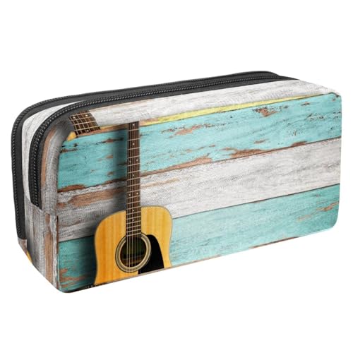 VAPOKF Federmäppchen, Federmäppchen, Schüler-Schreibwaren-Tasche für Teenager, Jungen, Mädchen, Schule, Bürobedarf – eine Gitarre auf Holzbrett, multi, 2.3x8.2x3.9in/6x21x10cm, Taschen-Organizer von VAPOKF