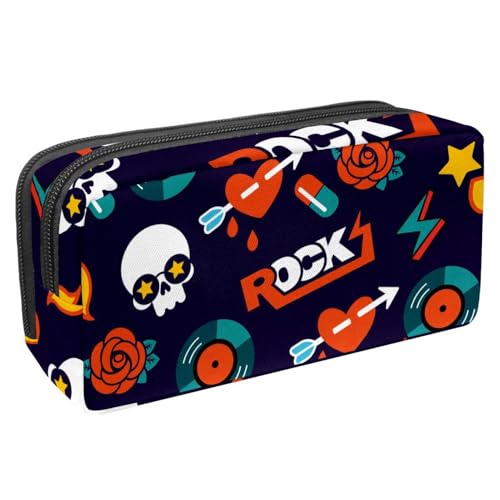 VAPOKF Federmäppchen, Federmäppchen, Schüler-Schreibwaren-Tasche für Teenager, Jungen, Mädchen, Schule, Bürobedarf – flippiges Rock-Totenkopf-Muster, multi, 2.3x8.2x3.9in/6x21x10cm, Taschen-Organizer von VAPOKF