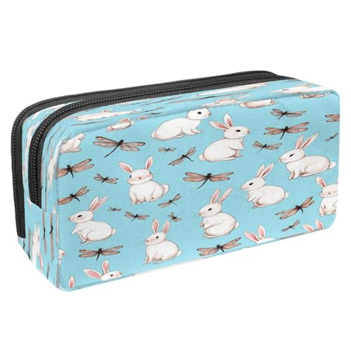 VAPOKF Federmäppchen, Federmäppchen, Schüler-Schreibwaren-Tasche für Teenager, Jungen, Mädchen, Schule, Bürobedarf – niedliche Kaninchen, Libellen von VAPOKF
