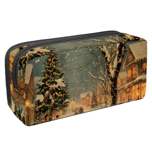 VAPOKF Federmäppchen, Federmäppchen, Schüler-Schreibwaren-Tasche für Teenager, Jungen, Mädchen, Schule, Bürobedarf – verschneite Straße zu Weihnachten, multi, 2.3x8.2x3.9in/6x21x10cm, von VAPOKF