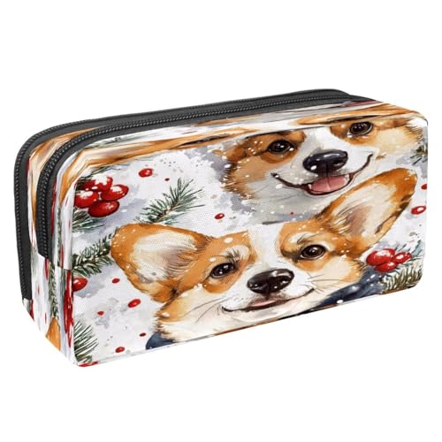 VAPOKF Federmäppchen, Federmäppchen, Schüler-Schreibwaren-Tasche mit Reißverschluss, für Jungen und Mädchen, Schul- und Bürobedarf, Aquarell-Weihnachts-Schnee-Corgi, multi, 2.3x8.2x3.9in/6x21x10cm von VAPOKF