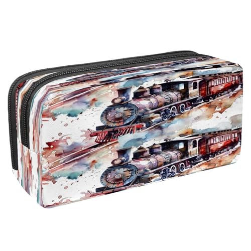 VAPOKF Federmäppchen, Federmäppchen, Schüler-Schreibwaren-Tasche mit Reißverschluss, für Jungen und Mädchen, Schul- und Bürobedarf, Aquarell-Züge auf der Eisenbahn, multi, 2.3x8.2x3.9in/6x21x10cm von VAPOKF
