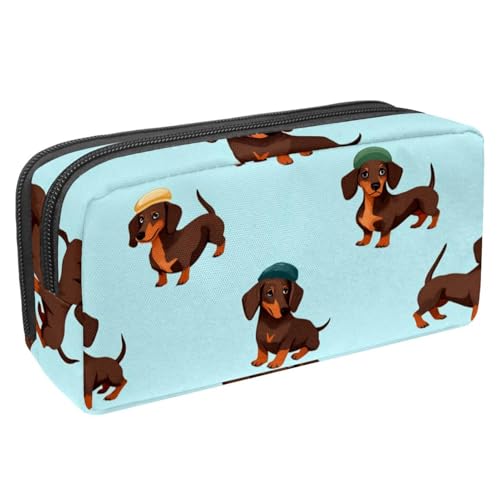 VAPOKF Federmäppchen, Federmäppchen, Schüler-Schreibwaren-Tasche mit Reißverschluss, für Jungen und Mädchen, Schul- und Bürobedarf, Dackel, Hunde mit Hut von VAPOKF