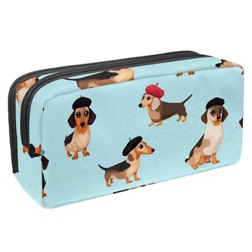 VAPOKF Federmäppchen, Federmäppchen, Schüler-Schreibwaren-Tasche mit Reißverschluss, für Jungen und Mädchen, Schul- und Bürobedarf, Dackel, Hunde tragen Hüte von VAPOKF