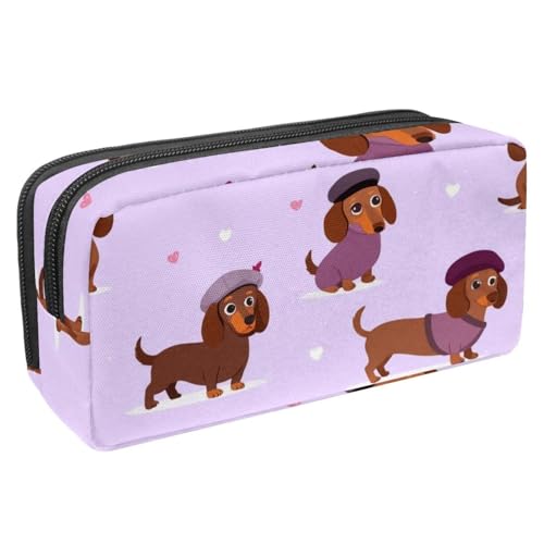 VAPOKF Federmäppchen, Federmäppchen, Schüler-Schreibwaren-Tasche mit Reißverschluss, für Jungen und Mädchen, Schul- und Bürobedarf, Dackel mit Baskenmützen von VAPOKF