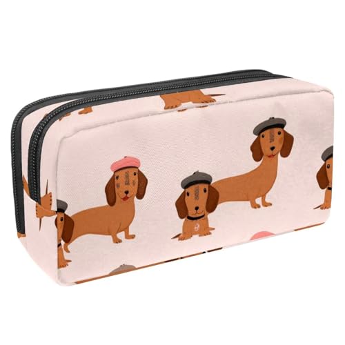 VAPOKF Federmäppchen, Federmäppchen, Schüler-Schreibwaren-Tasche mit Reißverschluss, für Jungen und Mädchen, Schul- und Bürobedarf, Dackel tragen Baskenmützen von VAPOKF