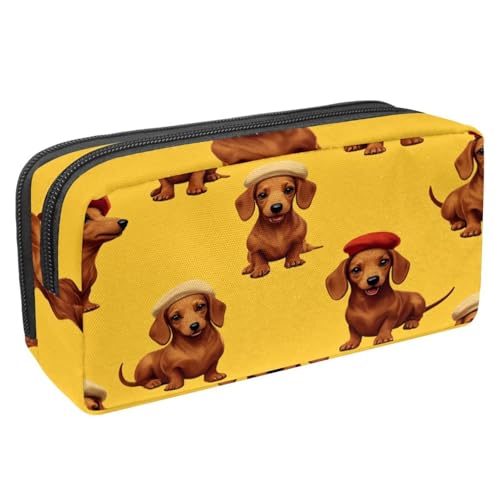 VAPOKF Federmäppchen, Federmäppchen, Schüler-Schreibwaren-Tasche mit Reißverschluss, für Jungen und Mädchen, Schul- und Bürobedarf, Dackel tragen Baskenmützen von VAPOKF