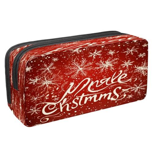 VAPOKF Federmäppchen, Federmäppchen, Schüler-Schreibwaren-Tasche mit Reißverschluss, für Jungen und Mädchen, Schul- und Bürobedarf, Frohe Weihnachten, Schneeflocken, Rot, multi, 2.3x8.2x3.9in von VAPOKF
