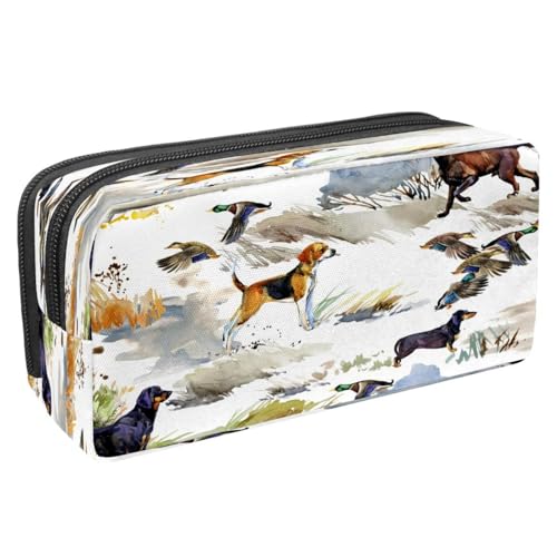 VAPOKF Federmäppchen, Federmäppchen, Schüler-Schreibwaren-Tasche mit Reißverschluss, für Jungen und Mädchen, Schul- und Bürobedarf, Grunge Split Skull, Jagd Windhund und Enten, von VAPOKF