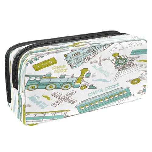 VAPOKF Federmäppchen, Federmäppchen, Schüler-Schreibwaren-Tasche mit Reißverschluss, für Jungen und Mädchen, Schul- und Bürobedarf, LKW und Pickup-Auto, Vinatge Dampfzug und Eisenbahn, von VAPOKF
