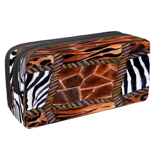 VAPOKF Federmäppchen, Federmäppchen, Schüler-Schreibwaren-Tasche mit Reißverschluss, für Jungen und Mädchen, Schul- und Bürobedarf, Seepferdchen-Muster, Aufnäher mit Leopardenmuster, Zebra, Tiger von VAPOKF