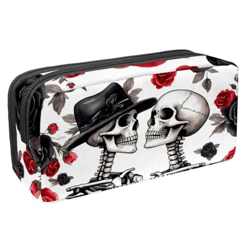 VAPOKF Federmäppchen, Federmäppchen, Schüler-Schreibwaren-Tasche mit Reißverschluss, für Jungen und Mädchen, Schul- und Bürobedarf, Skelettliebhaber mit Hut von VAPOKF