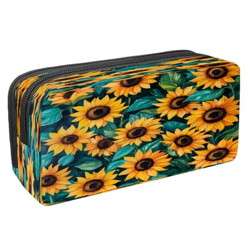 VAPOKF Federmäppchen, Federmäppchen, Schüler-Schreibwaren-Tasche mit Reißverschluss, für Jungen und Mädchen, Schul- und Bürobedarf, Sonnenblumen mit Blatt, multi, 2.3x8.2x3.9in/6x21x10cm von VAPOKF