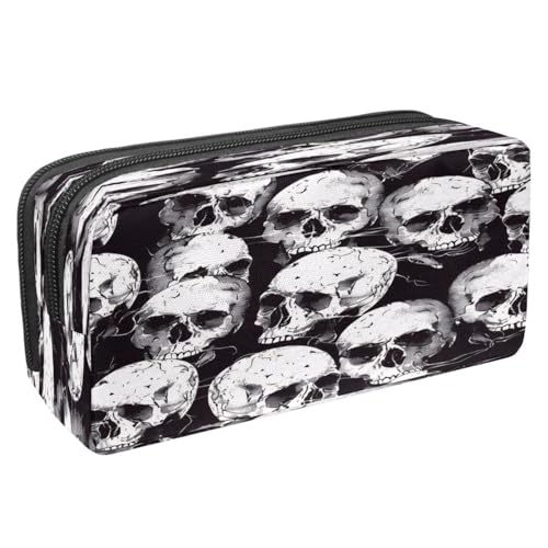 VAPOKF Federmäppchen, Federmäppchen, Schüler-Schreibwaren-Tasche mit Reißverschluss, für Jungen und Mädchen, Schul- und Bürobedarf, Totenkopf-Netz auf dunkel, multi, 2.3x8.2x3.9in/6x21x10cm von VAPOKF