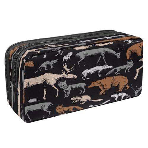 VAPOKF Federmäppchen, Federmäppchen, Schüler-Schreibwaren-Tasche mit Reißverschluss, für Jungen und Mädchen, Schul- und Bürobedarf, Tyrannosaurer-Dinosaurier-Skelett, tropisches Blatt, Handgezeichnete von VAPOKF