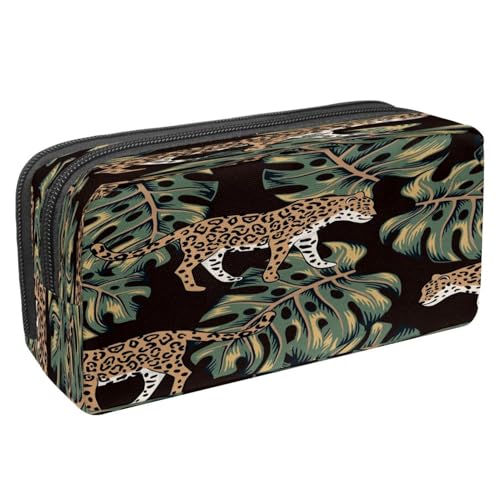 VAPOKF Federmäppchen, Federmäppchen, Schüler-Schreibwaren-Tasche mit Reißverschluss, für Jungen und Mädchen, Schul- und Bürobedarf, Tyrannosaurer-Dinosaurier-Skelett, tropisches Blatt, Tropisches von VAPOKF