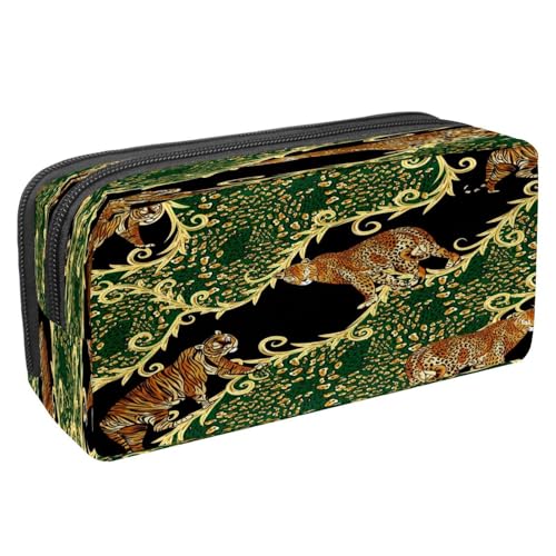 VAPOKF Federmäppchen, Federmäppchen, Schüler-Schreibwaren-Tasche mit Reißverschluss, für Jungen und Mädchen, Schul- und Bürobedarf, Tyrannosaurer-Dinosaurier-Skelett, tropisches Blatt, Tiger, Tier und von VAPOKF