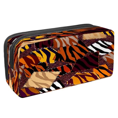 VAPOKF Federmäppchen, Federmäppchen, Schüler-Schreibwaren-Tasche mit Reißverschluss, für Jungen und Mädchen, Schul- und Bürobedarf, Tyrannosaurer-Dinosaurier-Skelett, tropisches Blatt, Tiger Zebra von VAPOKF