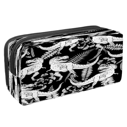 VAPOKF Federmäppchen, Federmäppchen, Schüler-Schreibwaren-Tasche mit Reißverschluss, für Jungen und Mädchen, Schul- und Bürobedarf, Tyrannosaurer-Dinosaurier-Skelett, tropisches Blatt, von VAPOKF