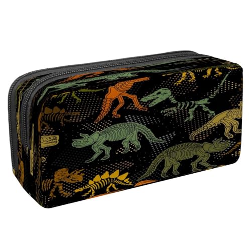 VAPOKF Federmäppchen, Federmäppchen, Schüler-Schreibwaren-Tasche mit Reißverschluss, für Jungen und Mädchen, Schul- und Bürobedarf, Tyrannosaurer-Dinosaurier-Skelett, tropisches Blatt, von VAPOKF