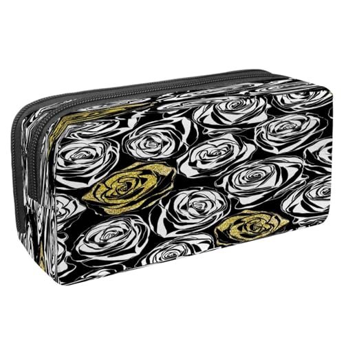 VAPOKF Federmäppchen, Federmäppchen, Schüler-Schreibwaren-Tasche mit Reißverschluss, für Jungen und Mädchen, Schul- und Bürobedarf, abstraktes Blumenmuster mit Kamillenmuster, Glitzernde Rose mit von VAPOKF
