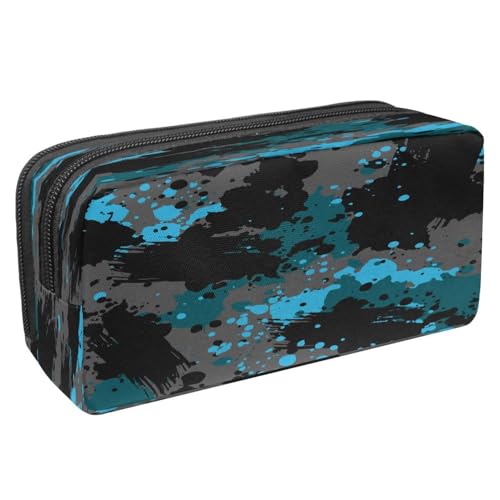 VAPOKF Federmäppchen, Federmäppchen, Schüler-Schreibwaren-Tasche mit Reißverschluss, für Jungen und Mädchen, Schul- und Bürobedarf, blaue Farbspritzer, Abstrakte schwarz-blaue Grunge-Textur von VAPOKF