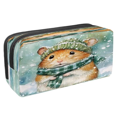 VAPOKF Federmäppchen, Federmäppchen, Schüler-Schreibwaren-Tasche mit Reißverschluss, für Jungen und Mädchen, Schul- und Bürobedarf, grüner Schal, Mütze, Hamster, multi, 2.3x8.2x3.9in/6x21x10cm von VAPOKF