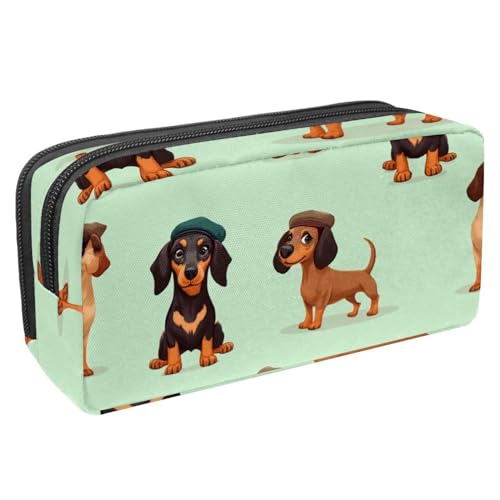 VAPOKF Federmäppchen, Federmäppchen, Schüler-Schreibwaren-Tasche mit Reißverschluss, für Jungen und Mädchen, Schul- und Bürobedarf, niedliche Dackel in Baskenmützen von VAPOKF