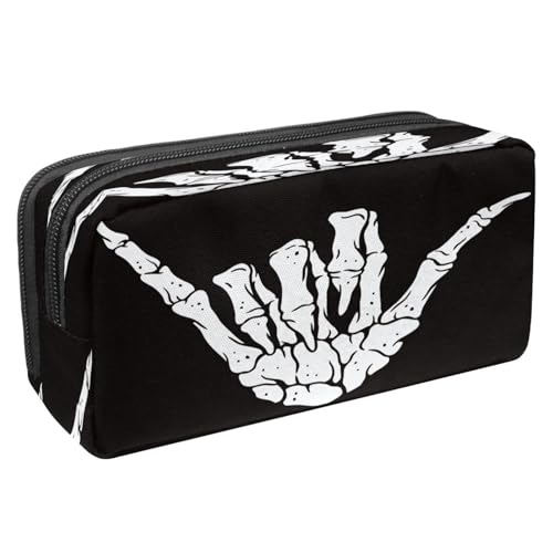 VAPOKF Federmäppchen, Federmäppchen, Schüler-Schreibwaren-Tasche mit Reißverschluss, für Jungen und Mädchen, Schul- und Bürobedarf, süßes Welpenpaar, Rock-Skelett-Hand, 2.3x8.2x3.9in/6x21x10cm, von VAPOKF